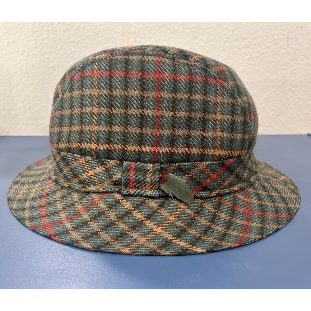 Avoca Handweavers Vintage Tweed Tartan Plaid Bucket Hat Sz M 100% Pure New Wool
